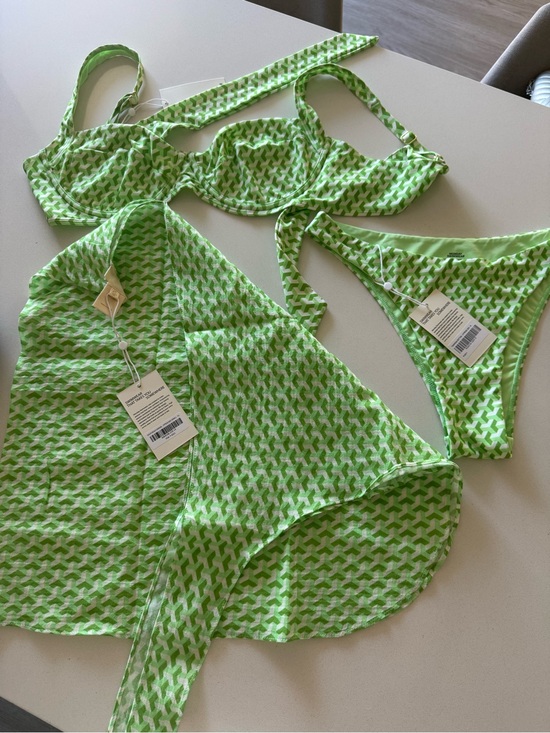 Monday Swimwear Other - Monday Swimwear Green Geo Bikini Set with Sarong